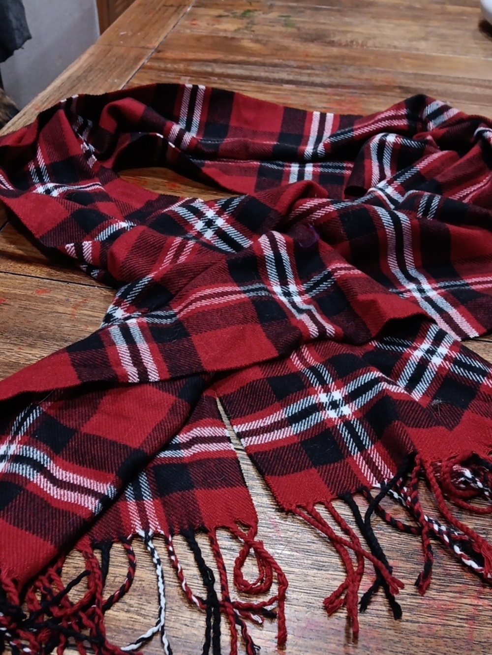 Classic Red & Black Plaid Men Or Womans Scarf